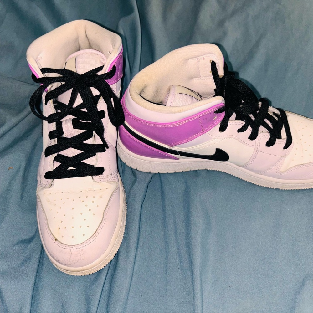 White and Purple Nike Air Jordan 1 Sneakers